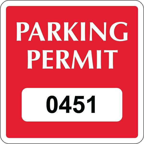 Lustre-Cal Repositionable Parking Permit Dark Red 2in x 2in  Square Serialized 450-500, 50PK 253749Py1RdSq0451